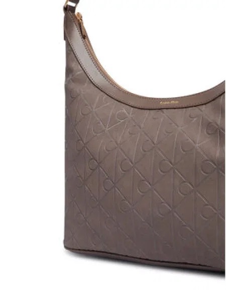 Calvin Klein Torbica Emblem Aop Sueded M Shoulder Bag Bež smeđa