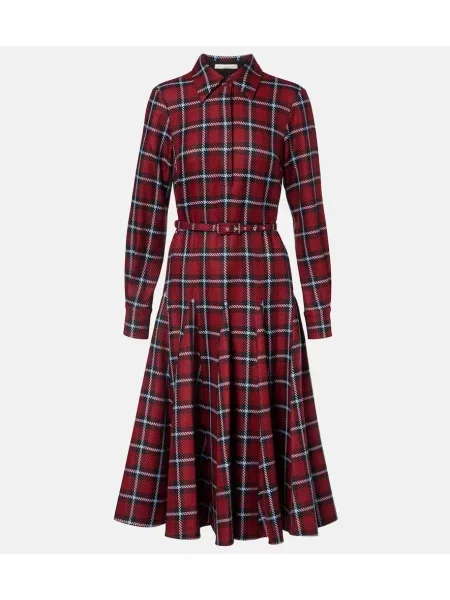 Sukienka midi Emilia Wickstead wełniana w kratkę do kolan czerwona