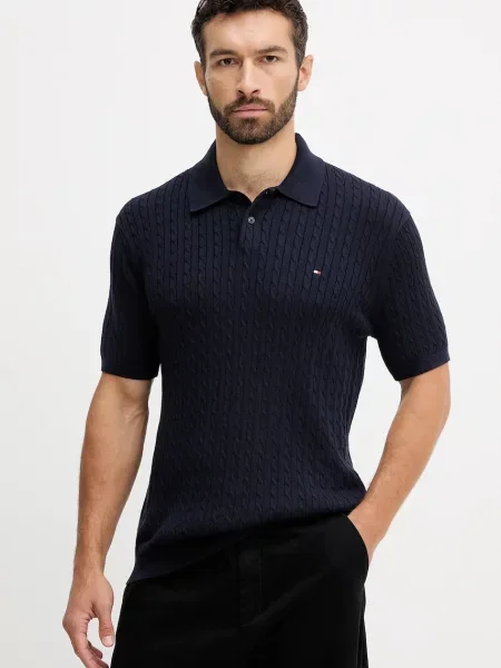Тениска с яка Tommy Hilfiger с изчистен дизайн тъмносиньо