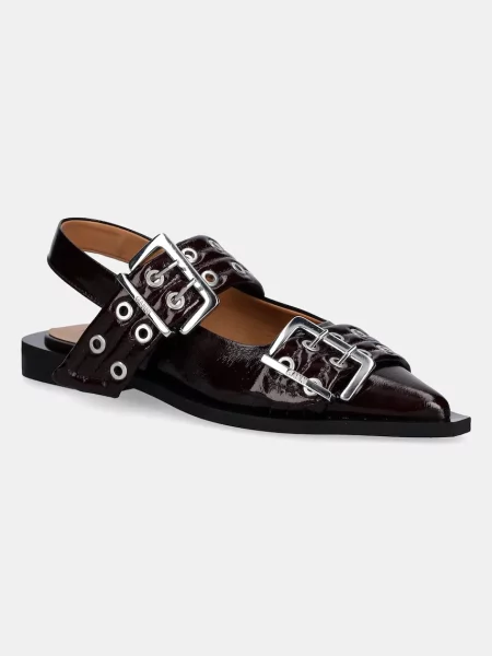 GANNI balerini Feminine Buckle Ballerina bordo cu deschis