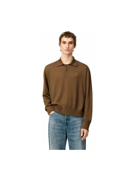 Sweter Ami Paris skórzany brązowy