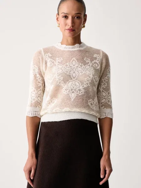 Twinset sweter z dodatkiem wełny beżowy