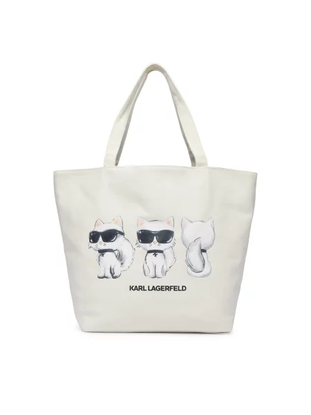 Karl Lagerfeld Μεγάλη τσάντα Ikon Choupette μαύρο φυσικό λευκό