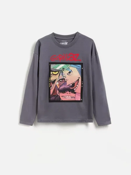Reserved tričko s dlouhým rukávem Gorillaz tmavě šedá