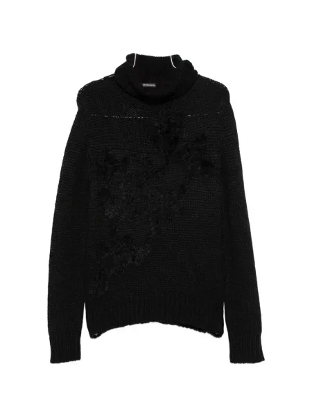 Pulover Ann Demeulemeester cu model floral de mohair negru