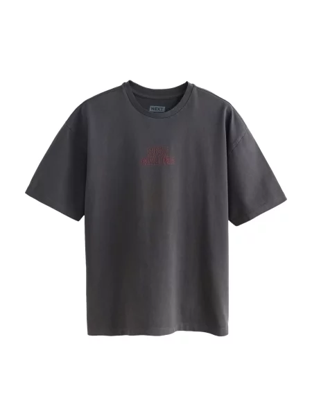 Next Tricou gri piatră / roșu cireș alb