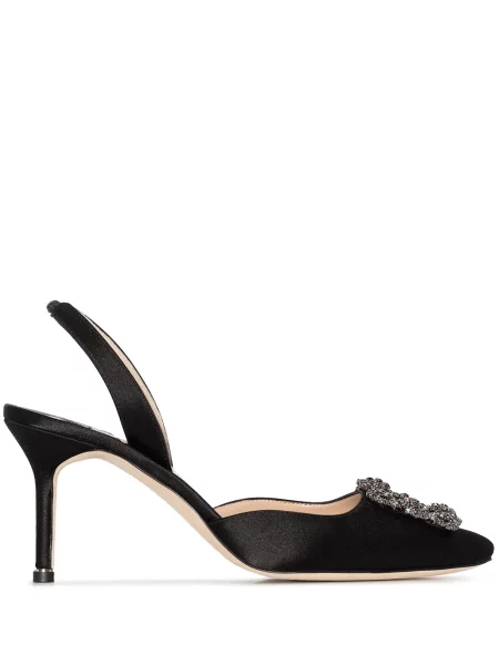 Pantofi cu toc Manolo Blahnik din satin slingback