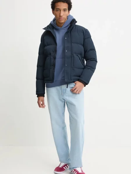 Bombažen pulover adidas Originals s kapuco modra