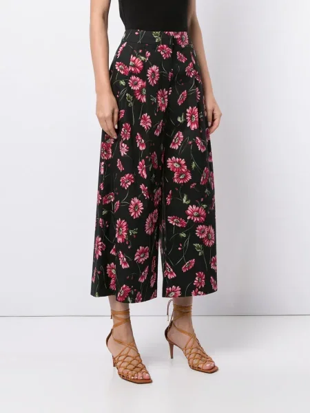 Pantaloni culottes Adam Lippes cu model floral cu imagine negru