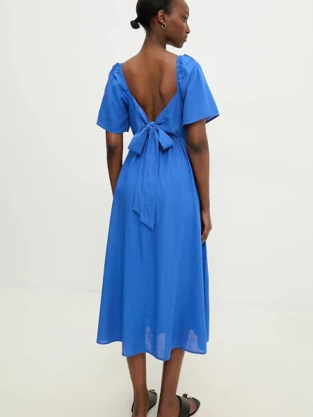 Льняна сукня Answear Lab midi розкльошена синій