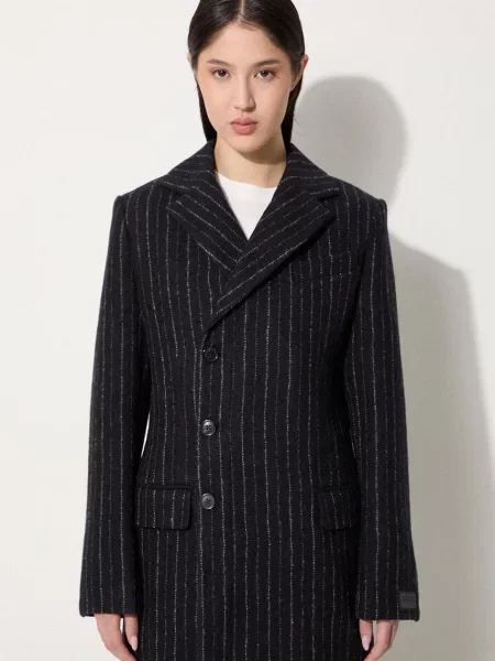 Kenzo palton de lana Tennis Stripes Pea Coat de tranzitie cu doua randuri de negru