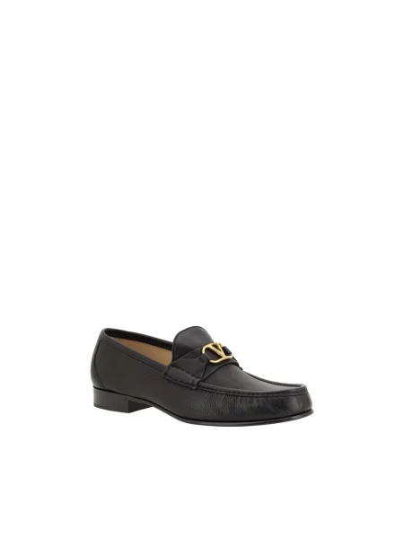 Lniane półbuty Valentino Garavani bez obcasa z logo czarne