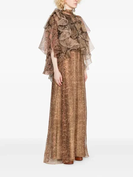 Rochie Zimmermann cu imagine cu model piele de șarpe de costum maro