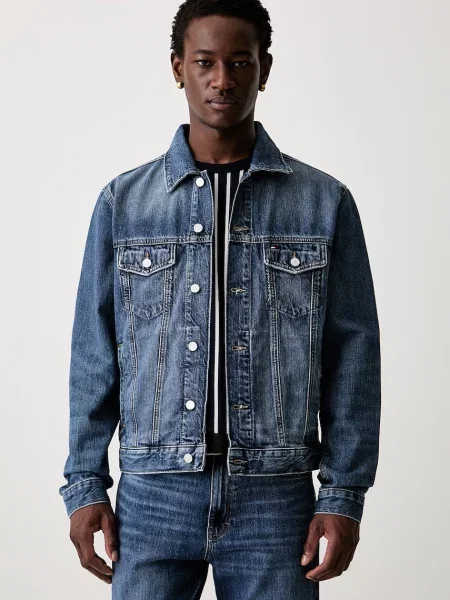 Tommy Jeans geacă de tranziție pentru bărbați din denim albastru