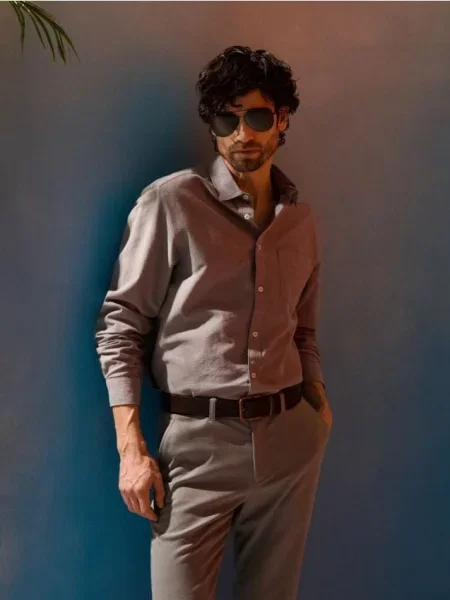 Sinsay košile s dlouhými rukávy a náprsní kapsou šedá