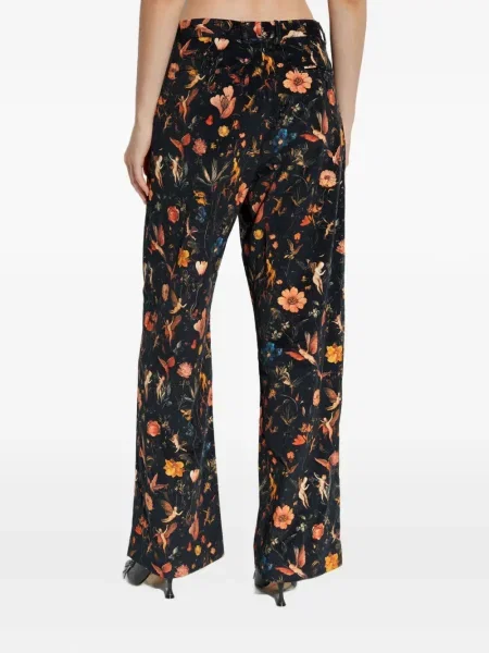 Pantaloni R13 de catifea cu model floral negru