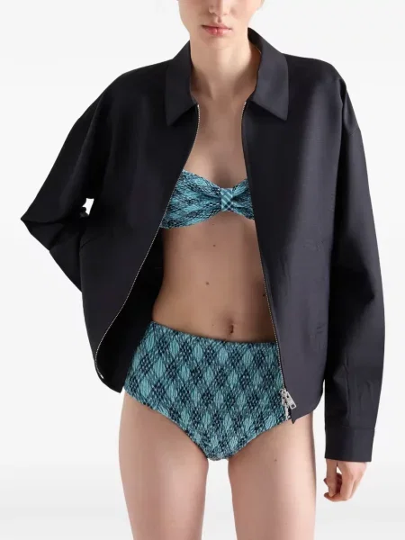 Top Prada în carouri cu imagine din jerseu albastru