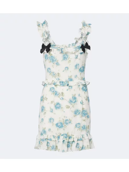 Rochie Alessandra Rich de mătase cu model floral cu volane alb