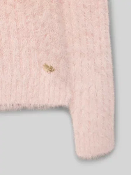 Sweter z dzianiny z prążkowanymi wykończeniami Guess różowy