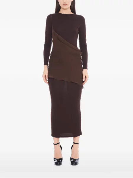 Lung rochie maxi Tessitura Body Couture asimetrică maro