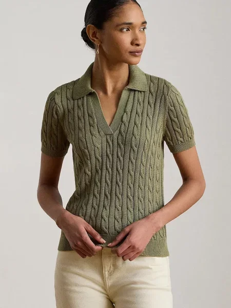 Lauren Ralph Lauren sveter s krátkym rukávom dámsky s viskózou zelená