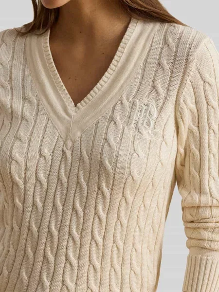 Sweter o kroju regular fit z mieszanki bawełny z wyhaftowanym logo Lauren Ralph Lauren beżowy