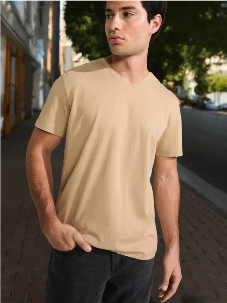 Футболка Sinsay с коротким рукавом бежевая