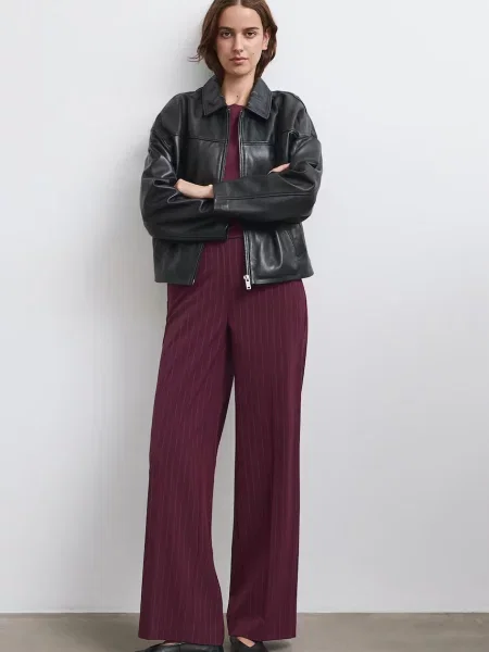 Medicine pantaloni wide leg pentru femei cu amestec de lână maro