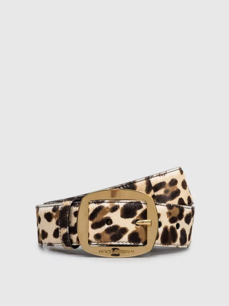 Ремінь зі шкіри з ворсом в леопардовий принт Dolce&gabbana бежевий