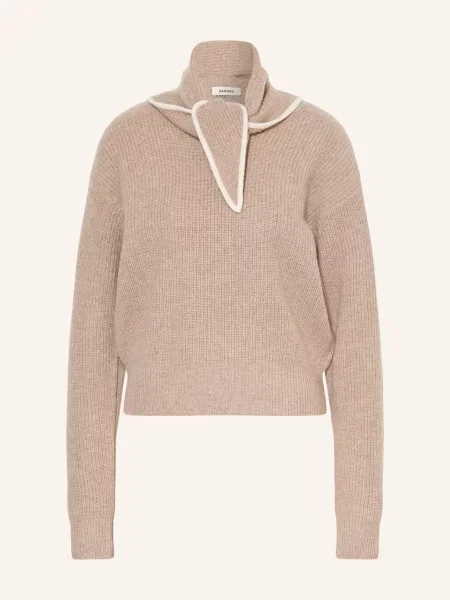 Sandro Sweter Z Odpinaną Chustą beige beżowy
