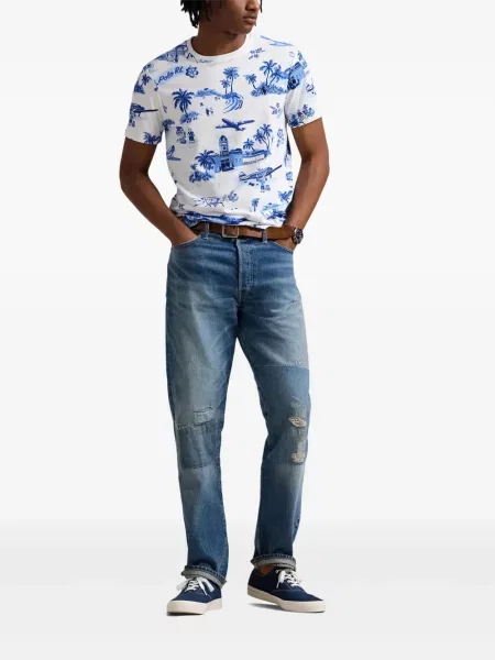 Tricou Polo Ralph Lauren din piele cu broderie în carouri maro