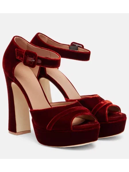Кадифени сандали Malone Souliers на платформе винено червено
