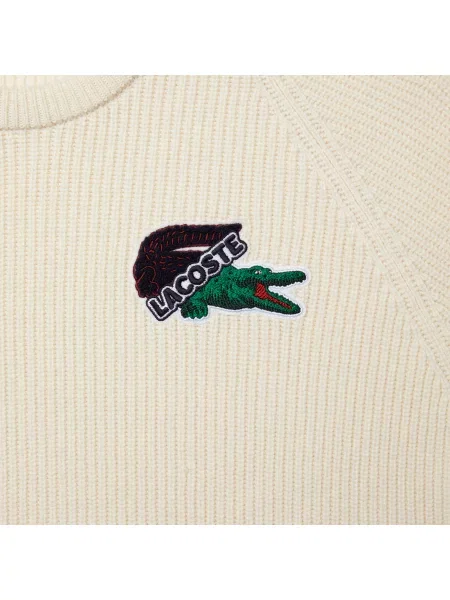 Lacoste Sweter Świąteczny Ze Wzorem Krokodyla biały