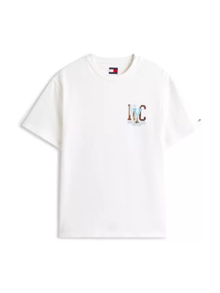 Tommy Jeans Majica azur / opal / temno rdeča bela