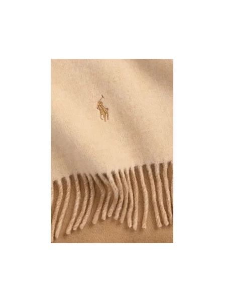 Szal z czystej wełny z wyhaftowanym logo Polo Ralph Lauren beżowa