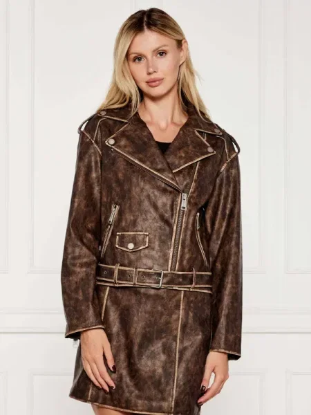 Guess Geacă din imitație de piele maro