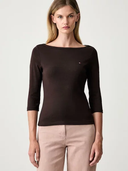 Tricou cu mânecă lungă Tommy Hilfiger maro