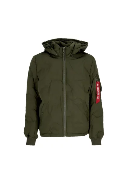 Lniana kurtka puchowa Alpha Industries z logo zielona