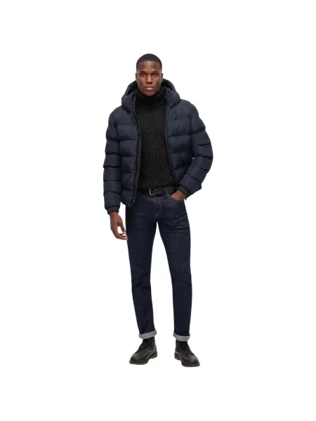 Geacă cu puf Superdry cu glugă albastru