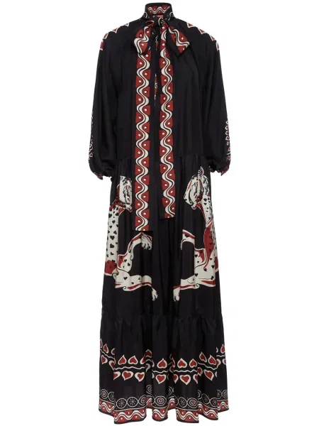 Rochie La Doublej de mătase cu imagine de costum negru