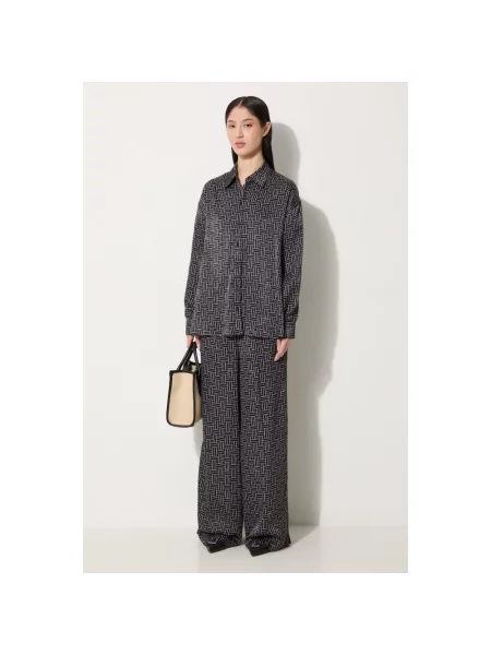 Kenzo spodnie Weave Pajama Pants szerokie high waist czarny