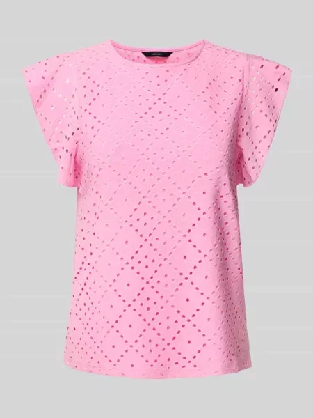 T-shirt o kroju regular fit z haftem angielskim model ‘TASSA’ Vero Moda różowa