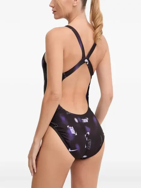 Slip de baie Nike cu cordon cu imagine tricotate albastru