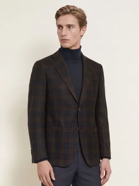 Dressler Sako Regular Fit tmavě modrá / tmavě hnědá šedá