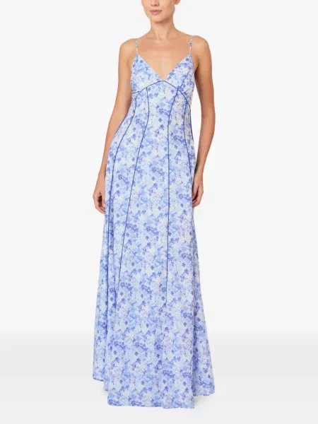 Rochie Rosie Assoulin cu model floral cu decolteu în V de costum albastru