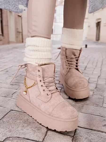 Botine Resti cu șireturi din dantelă gri