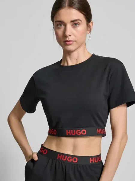 T-shirt krótki z okrągłym dekoltem model ‘SPORTY’ czarna