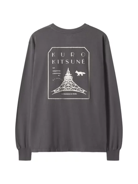 Lung tricou Maison Kitsune cu imagine gri