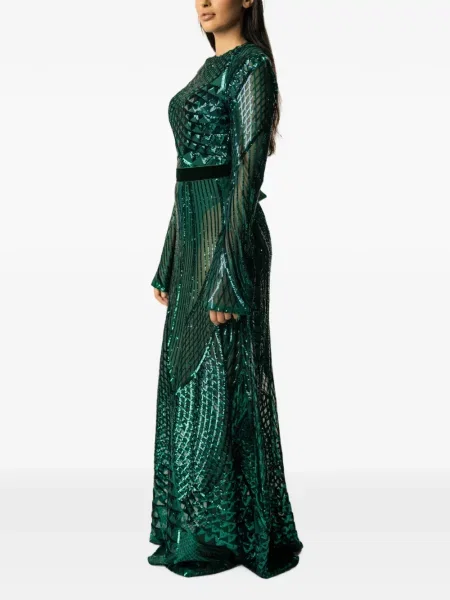 Lung rochie maxi Miau By Clara Rotescu cu paiete verde