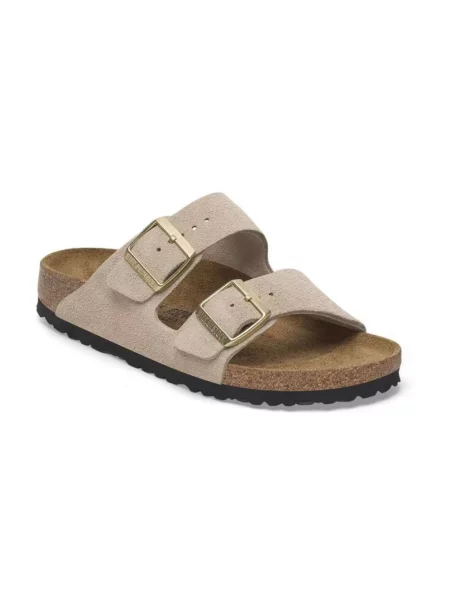 Klapki Birkenstock skórzane beżowe